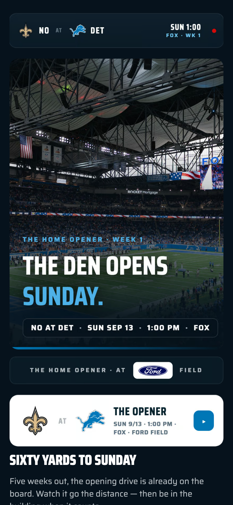 Detroit Lions — The Home Opener